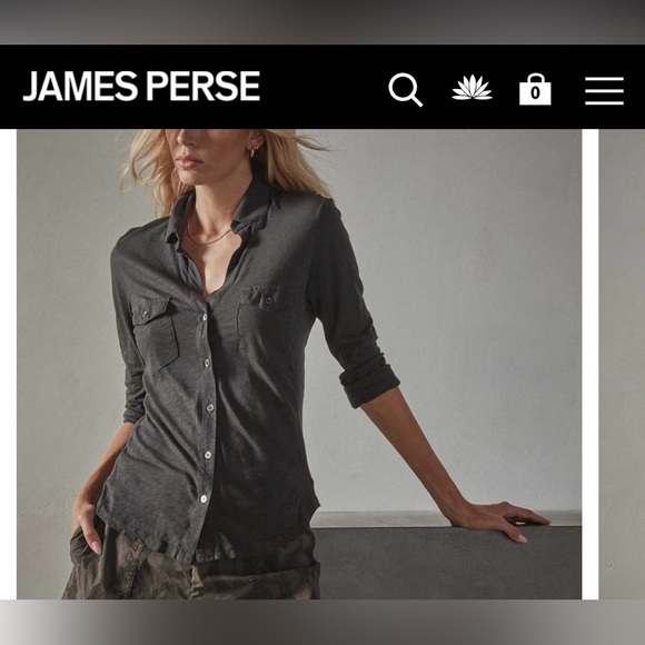 James Perse Tops - James Perse Slub Cotton Khaki Button-Up Shirt